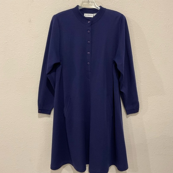 Vintage Dresses & Skirts - Vintage Liz Claiborne Wool Blend Dress Button Up Blue Sweater Back Pleat…